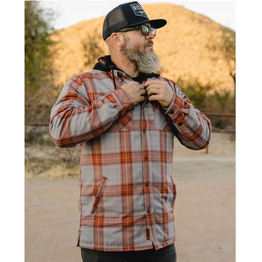 DIXXON FLANNEL Superior Hooded Flannel Jacket Mens XL Orange Plaid Snap Front - Picture 2 of 7